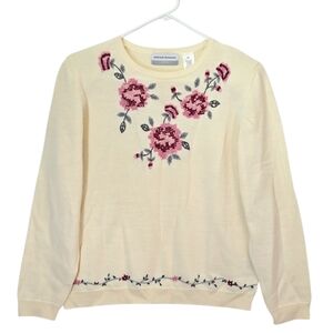 NWT Alfred Dunner PXL Sweater Petite XL Cream Floral Embroidered Bead Wool Blend